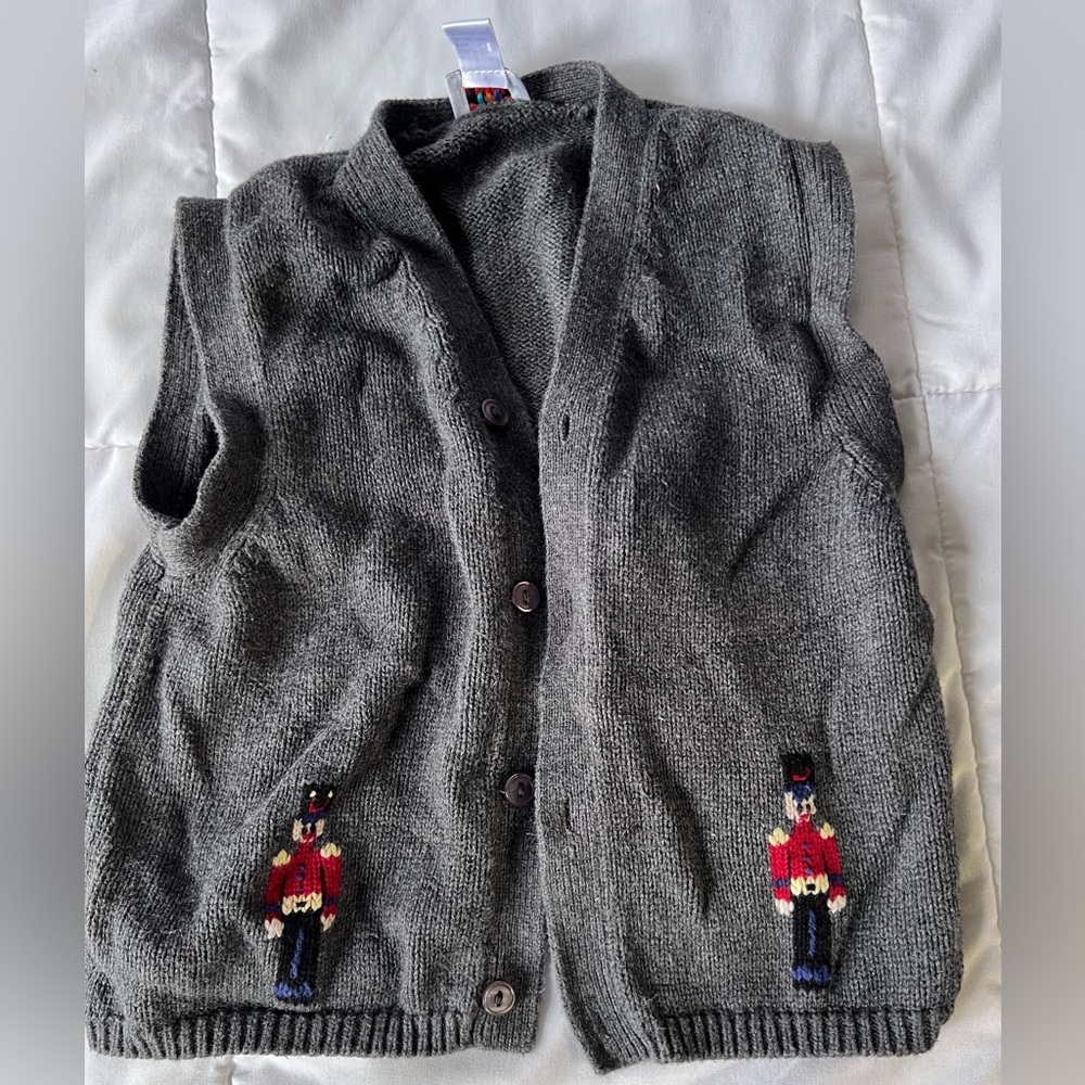 Talbots Baby Boy Cardigan Vest Cotton Gray wooden soldier for holiday christmmas
